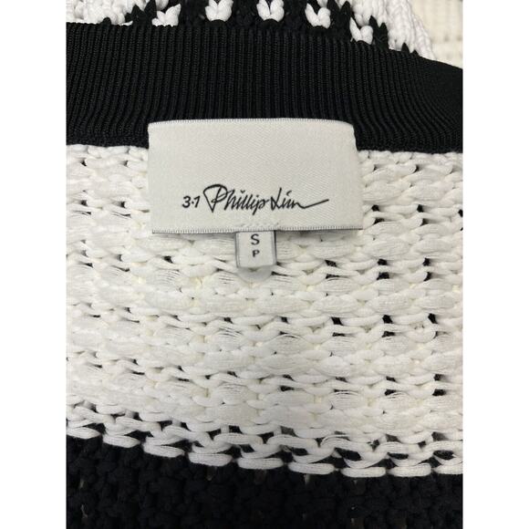 3.1 PHILLIP LIM Black And White Knit Chunky Bold Striped Zip-Up Sweater Jacket S - Picture 4 of 5
